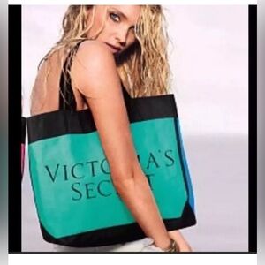 NEW Victoria's Secret Green Blue Color Block Limited Edition Large Tote Bag